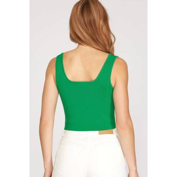 NEW SHE + SKY sleeveless square neck knit crop top in green - Picture 2 of 2